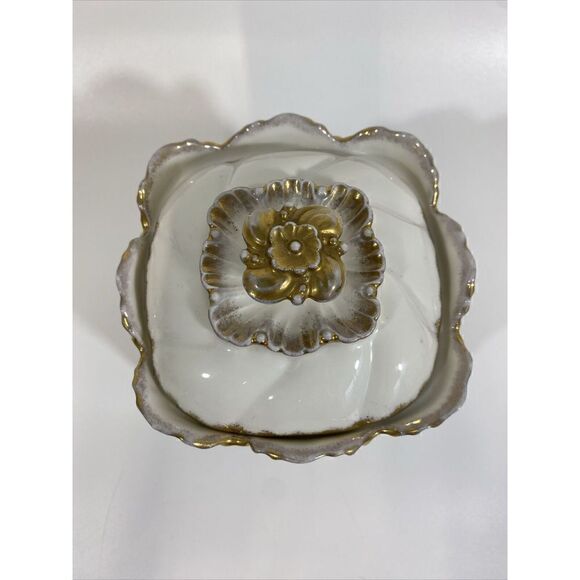 Antique A Lanternier Limoges France Hand Painted Lidded Biscuit Jar Tea Caddy 7" - Picture 3 of 12